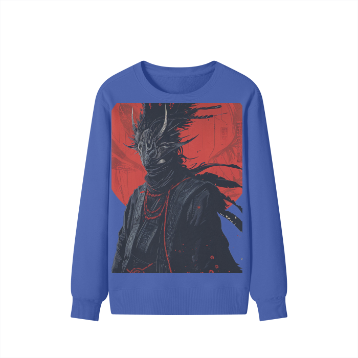 Rustic Crow Horned Samurai Night Sage Red Moon Streetwear Pullover Classic Sweater - 300 GSM