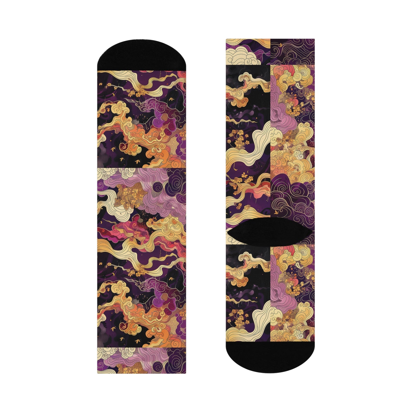 Purple Gold Regal Mystical Sky Swirl Anime Witch Cushioned Crew Socks