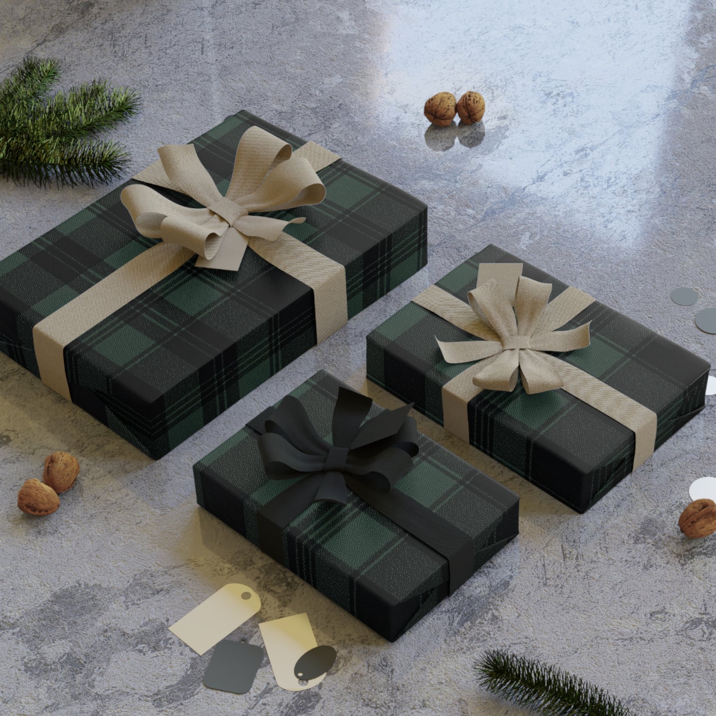 Forest Green Black Plaid Gift Wrapping Paper Rolls, 1pc