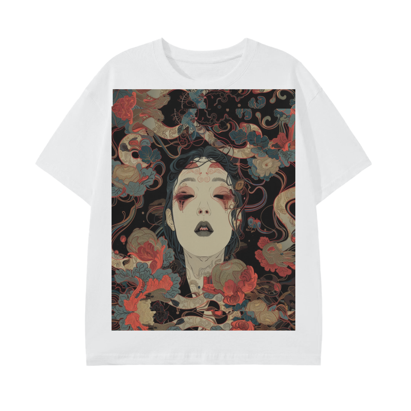 Avant Goth Rose Snake Lady Swirling Unisex Long print Unisex Graphic Classic T-Shirt