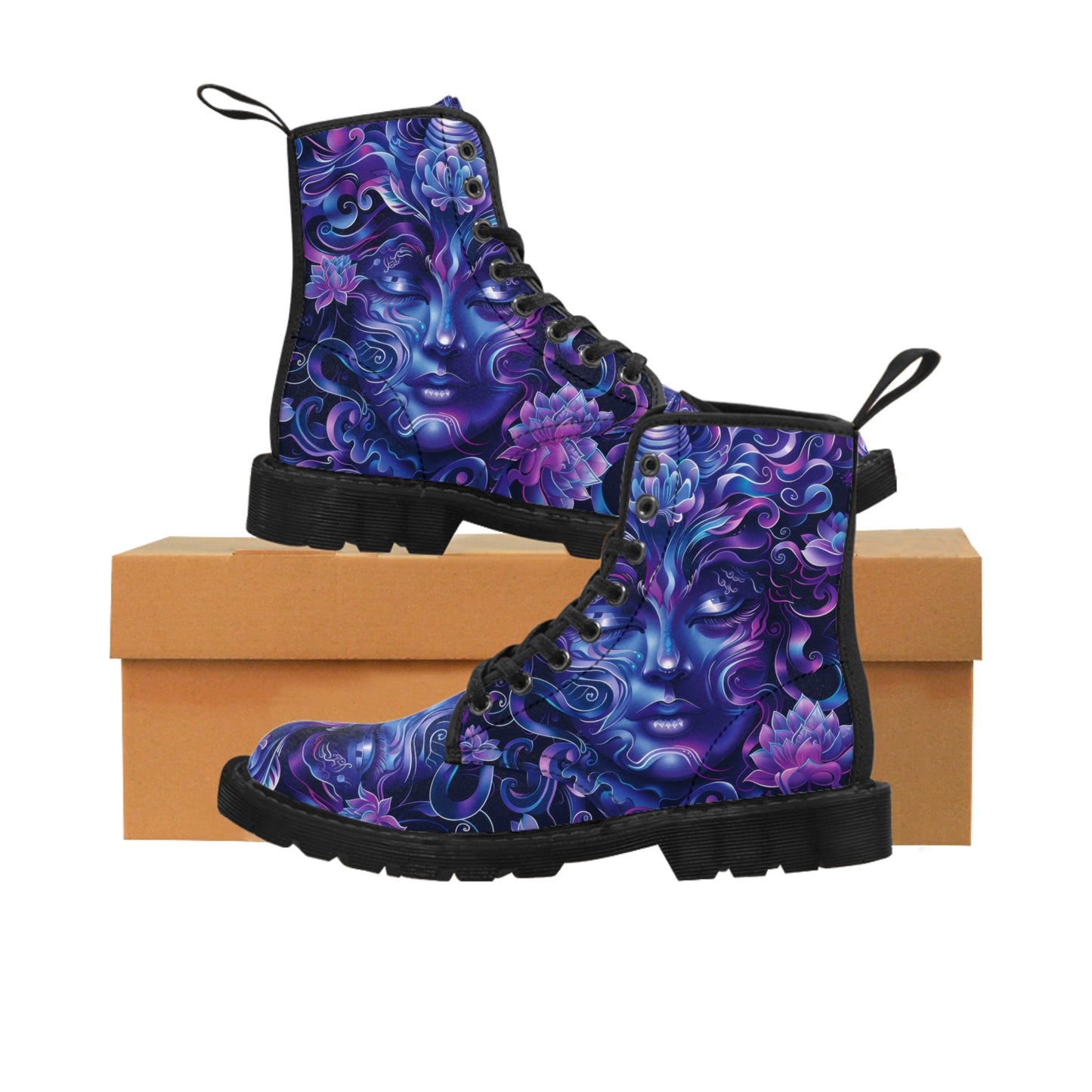 Purple Ultramarine Blue Shaman Woodland Enchanted Forest Deity Festival Boho Men's Canvas Boots
