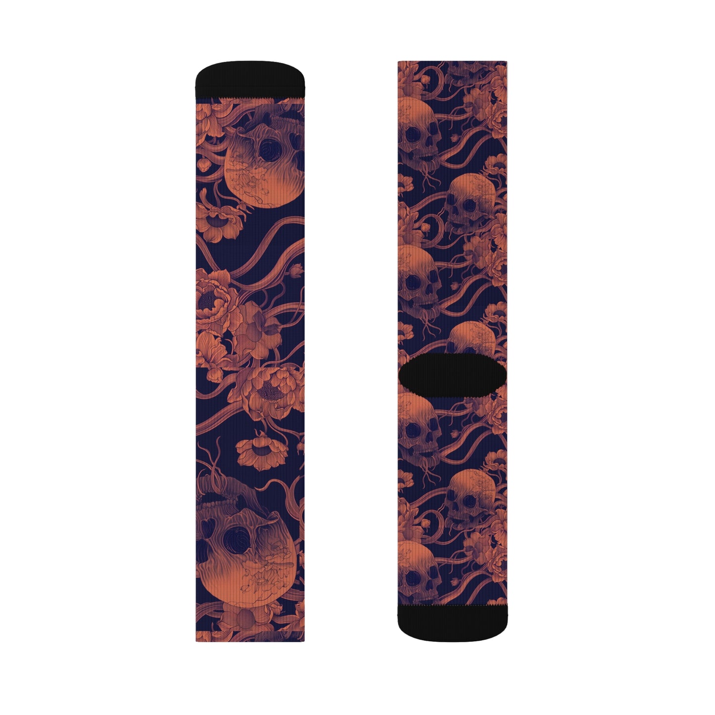 Sepia Mauve Black Skull Vine Sublimation Socks