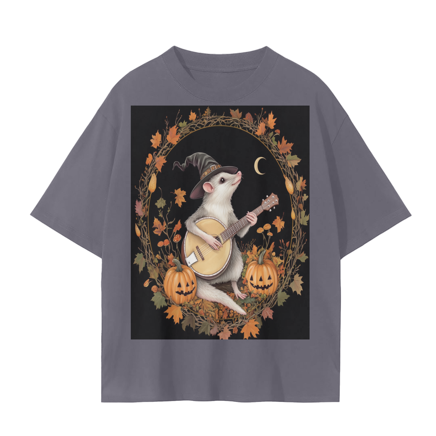 Banjo Fall Pumpkin Leave Opossum Night Unisex Seamless T-Shirt - 230 GSM