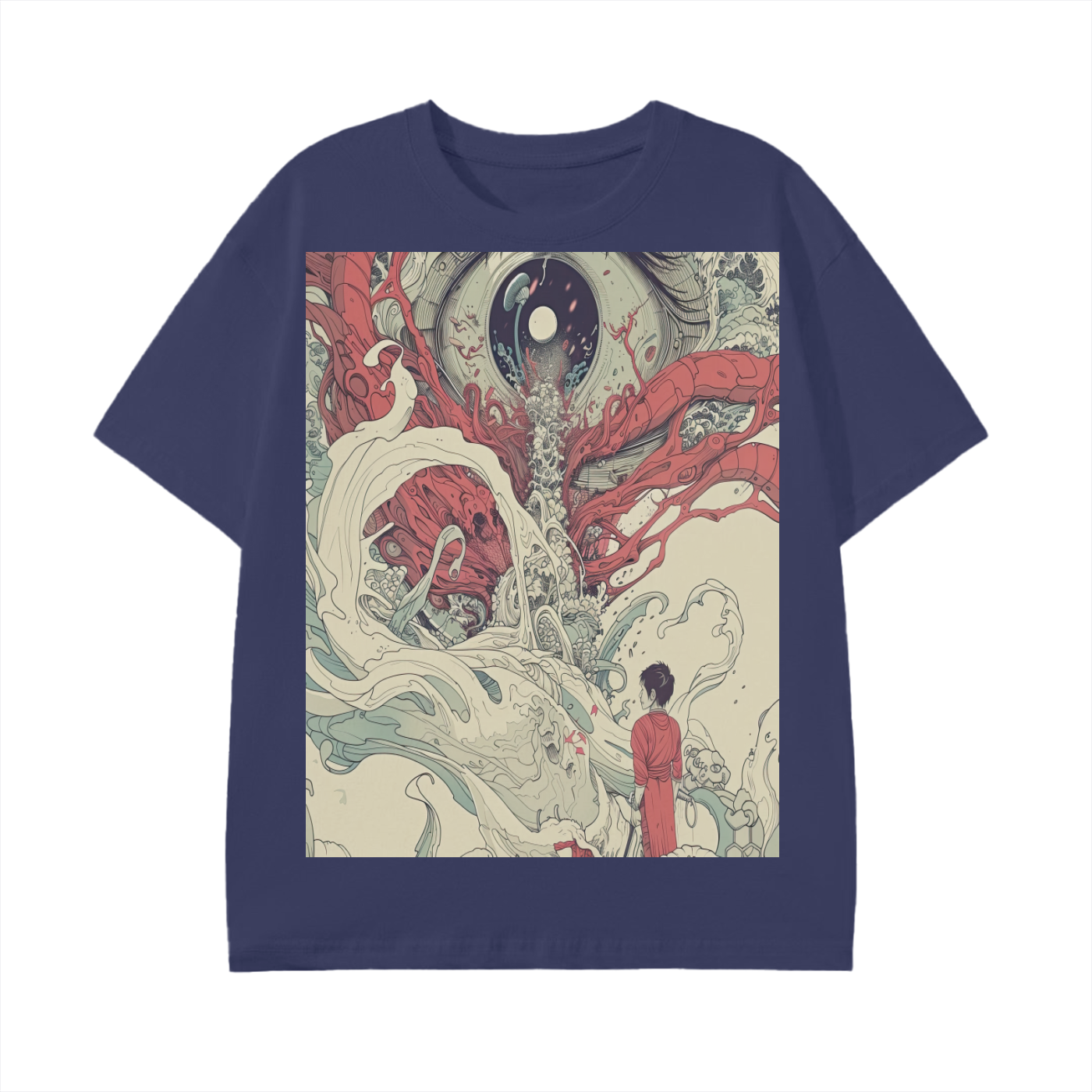 Eyeball Anime Yokai Battle with Man in the Sky Scene Edo Japan Psychedelic Graphic Classic T-Shirt