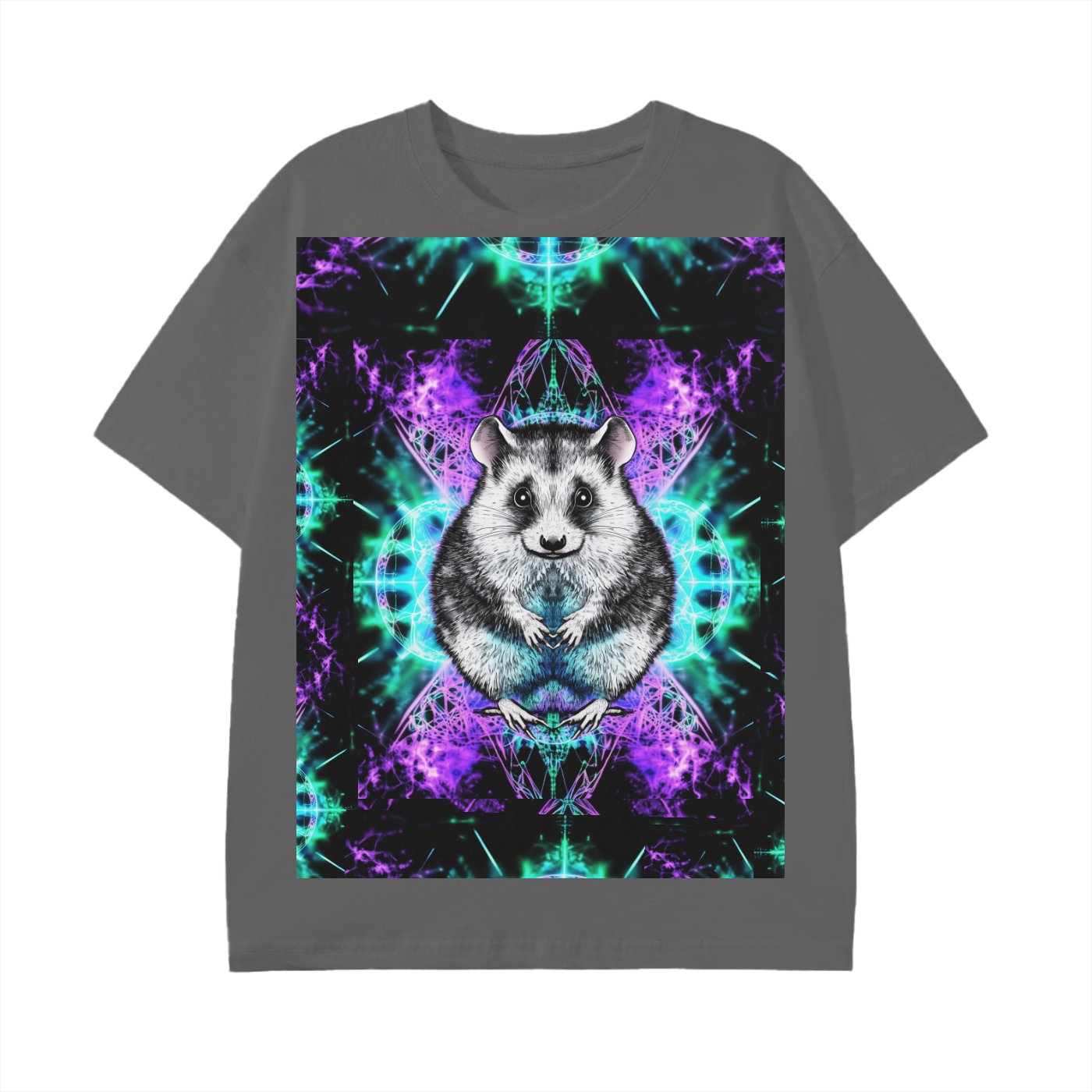 Purple Teal Opossum Fractal Reflection Mirrored Long Print Graphic Festival Unisex Tee Classic T-Shirt
