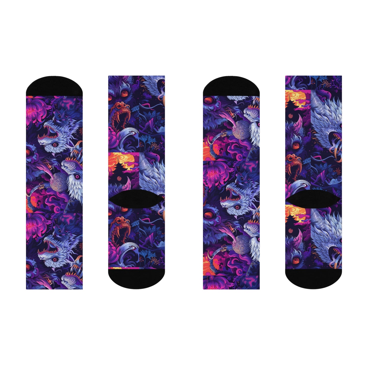 Purple Blue Sky Ancient Dragon Yokai Swirl Cushioned Crew Socks