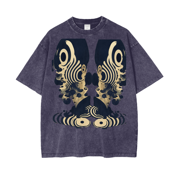 Rorshach Reflective Psychedelic Art Nouveau Ink Black White Figure Psy FestivalAcid Wash Oversize T-Shirt - 250 GSM
