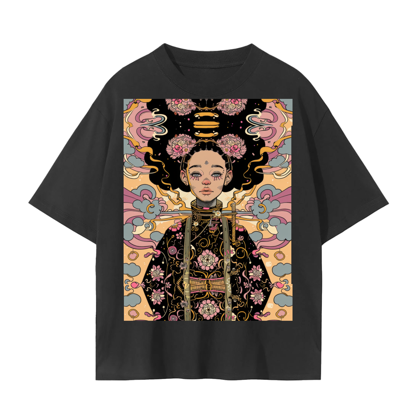 Afro-Japan Floral Anime cherry blossom Paste Marble Kimono Floral Unisex Tee – Cotton Unisex Soft T-Shirt
