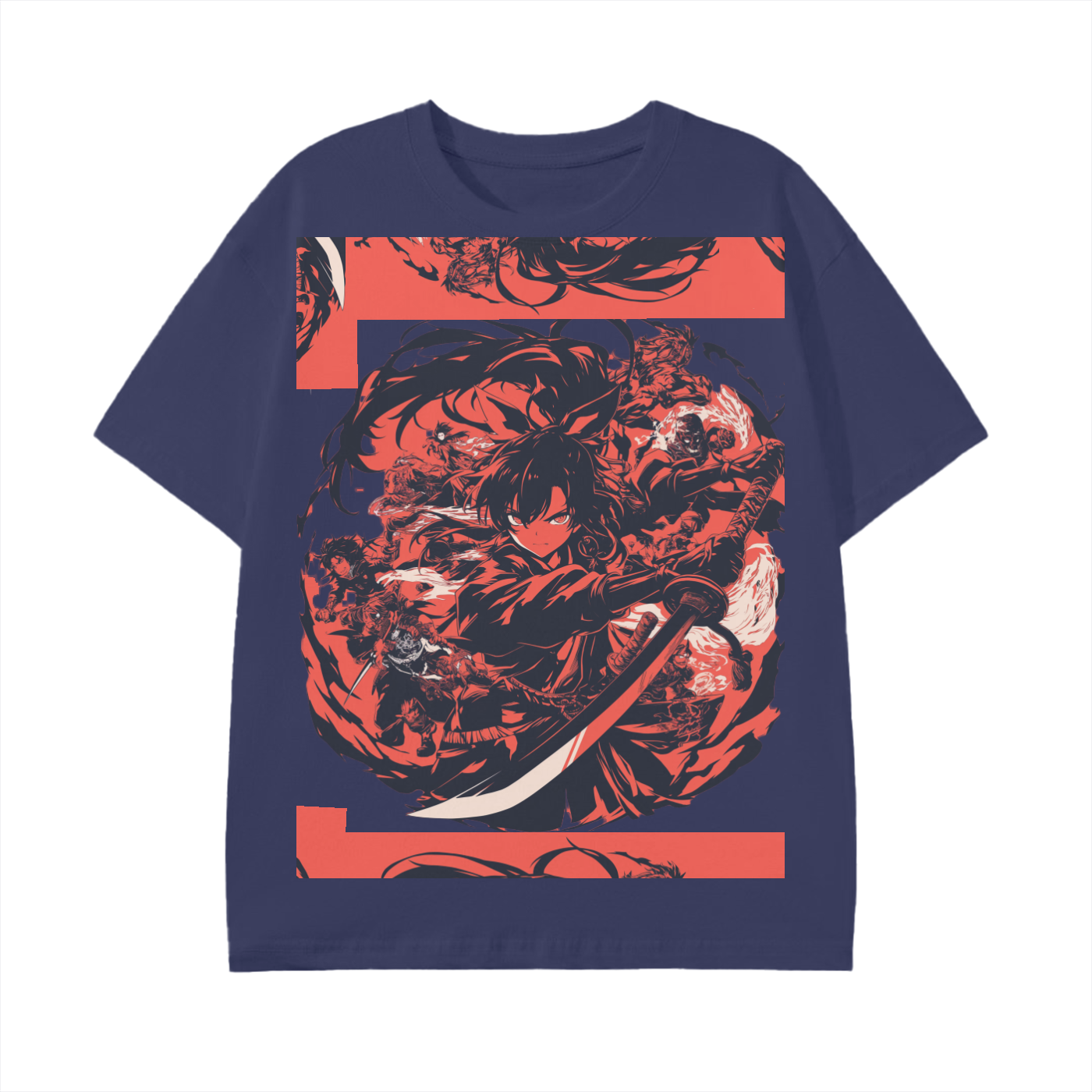 Red Mirror Cut Sword Samurai Yokai Batte Smoke anime vision Slash Scene Graphic Bordered Shonen Unisex Classic T-ShirtUnisex Classic T-Shirt