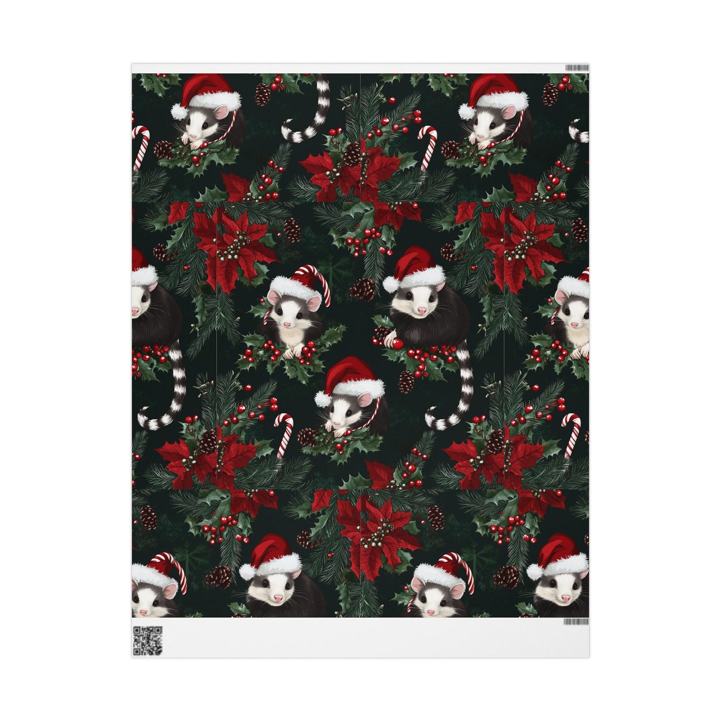Opossum Trio Cluster PineCone Berries Pine Poinsetta Wrapping Papers