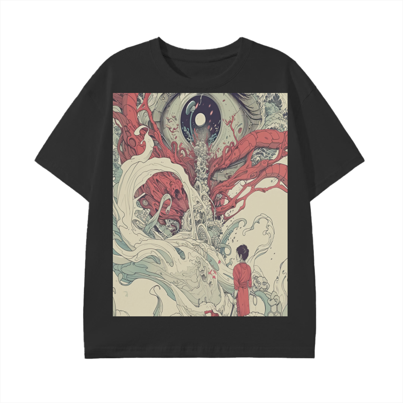 Eyeball Anime Yokai Battle with Man in the Sky Scene Edo Japan Psychedelic Graphic Classic T-Shirt