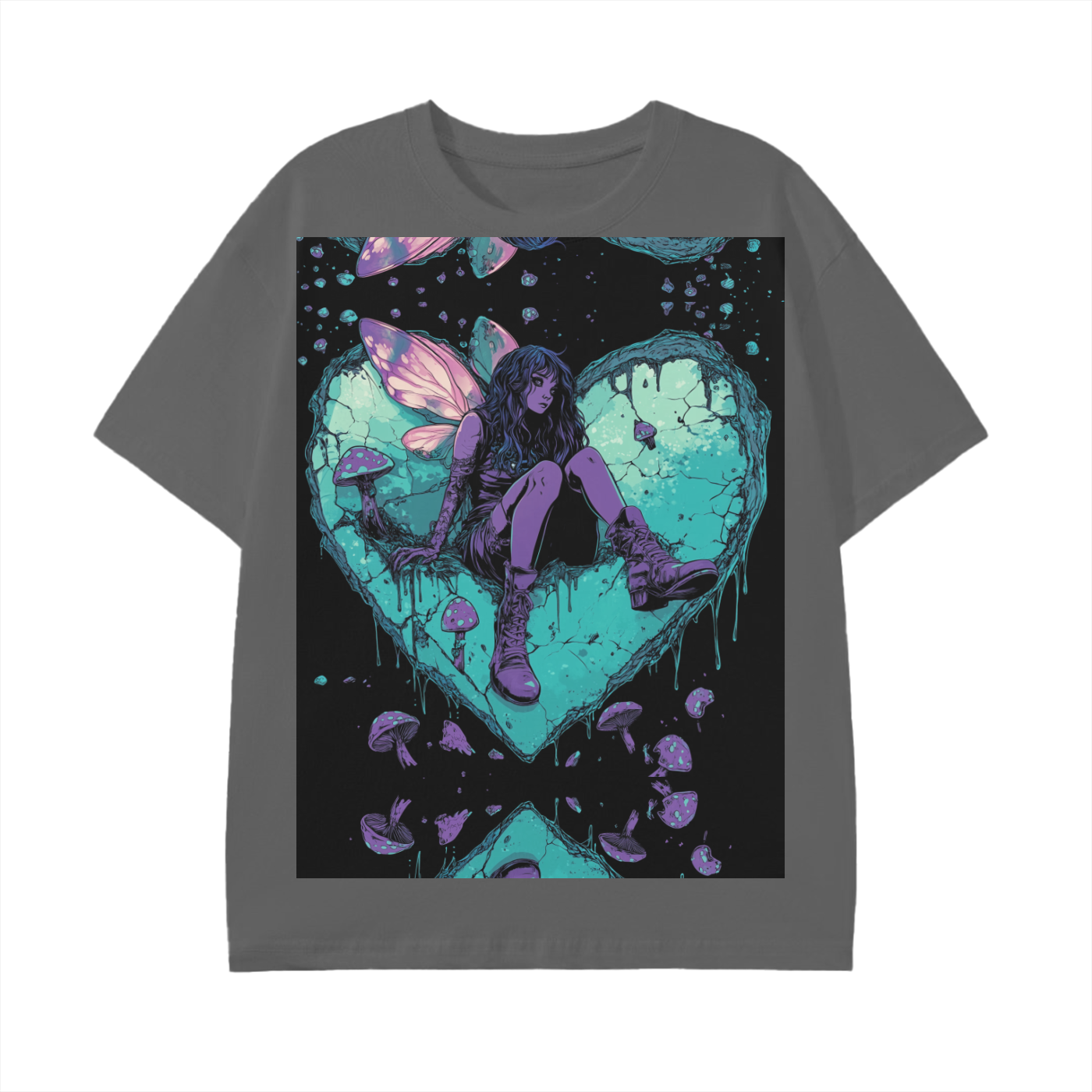 Teal Pastel Ombre Mushroom Space Galactic Grunge Pastel Rocky Thorn Heart Unisex Graphic Grunge Fairy Classic T-Shirt
