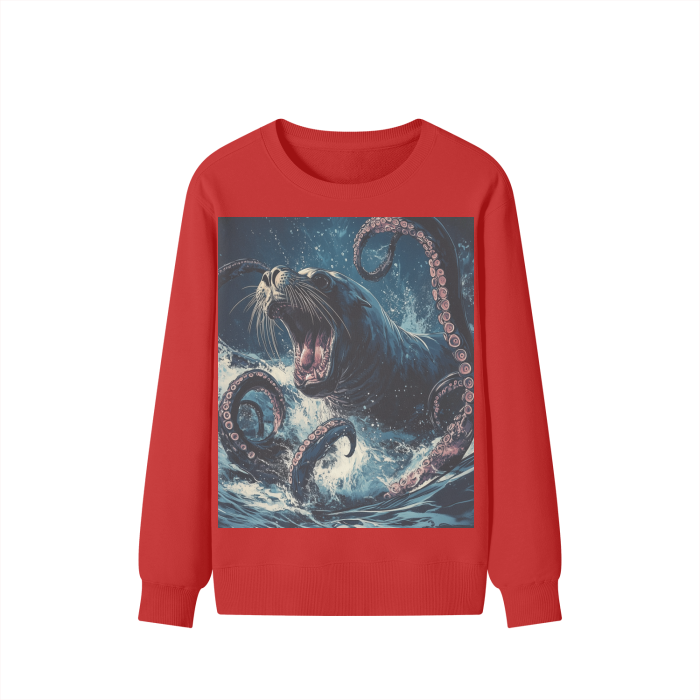 Roaring Sea Lion Kraken Rustic Sea Waves Streetwear Pullover Classic Sweater - 300 GSM