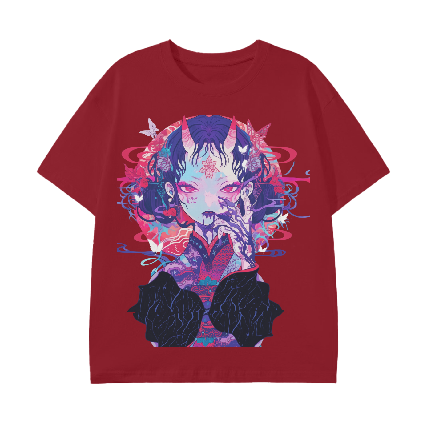 Anime Vampiric Ghost Illusion Witch Lotus Horns Reflective Butterfly Kabuki Graphic Unisex Classic T-Shirt
