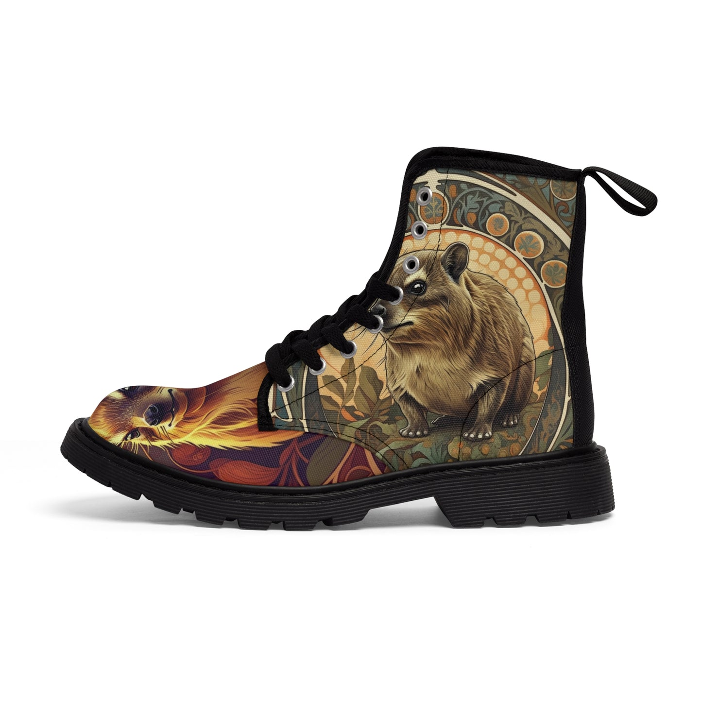 Rock Hyrax Rock Rabbit Art Nouveau Western Floral Boho Men's Canvas Boots