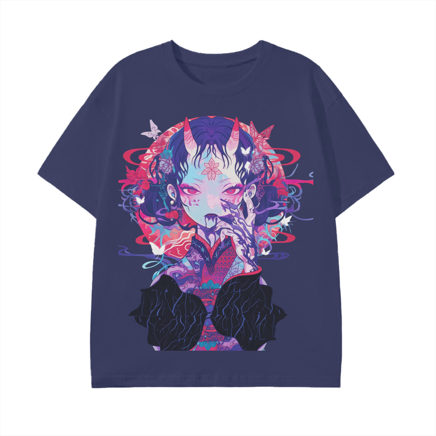 Anime Vampiric Ghost Illusion Witch Lotus Horns Reflective Butterfly Kabuki Graphic Unisex Classic T-Shirt