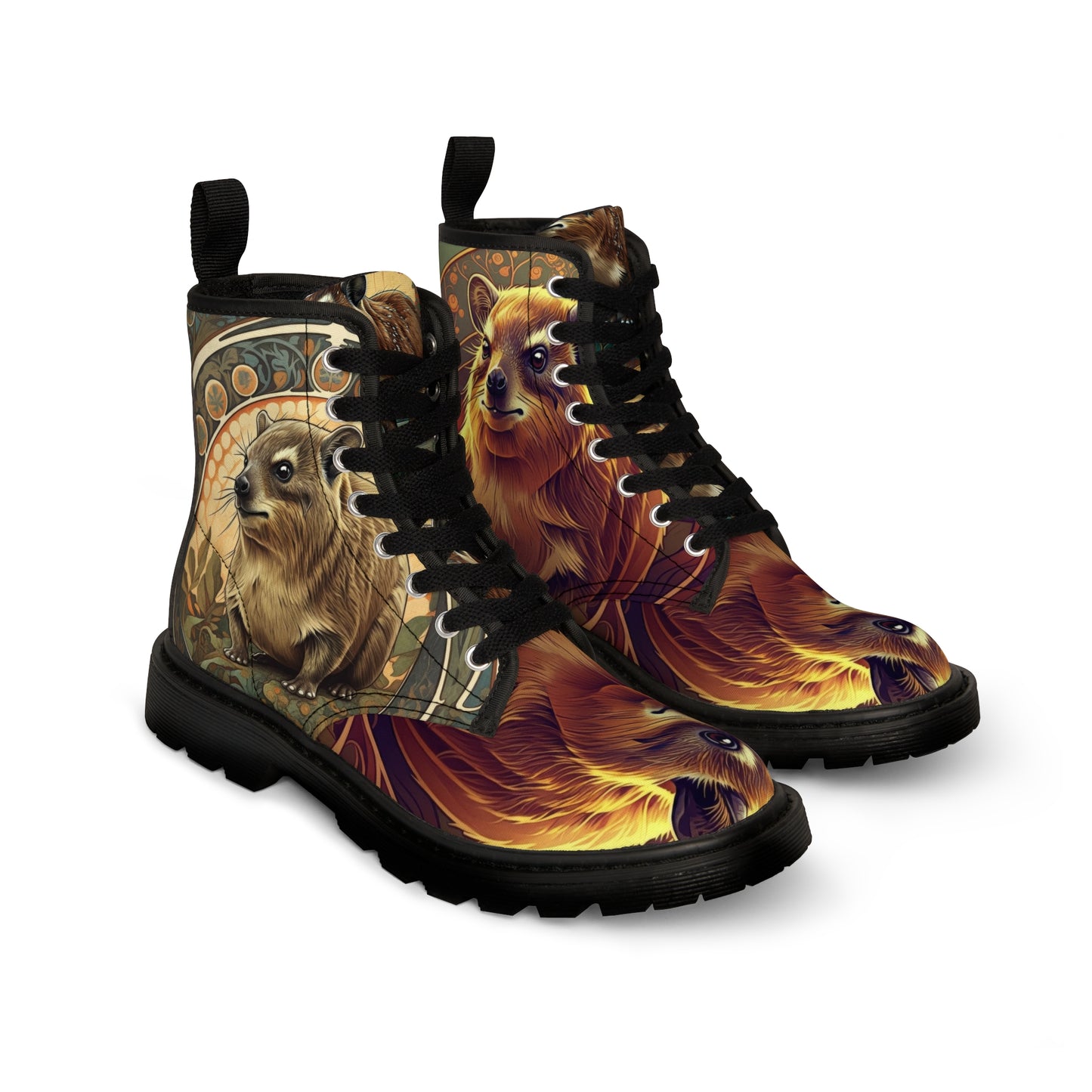 Rock Hyrax Rock Rabbit Art Nouveau Western Floral Boho Men's Canvas Boots