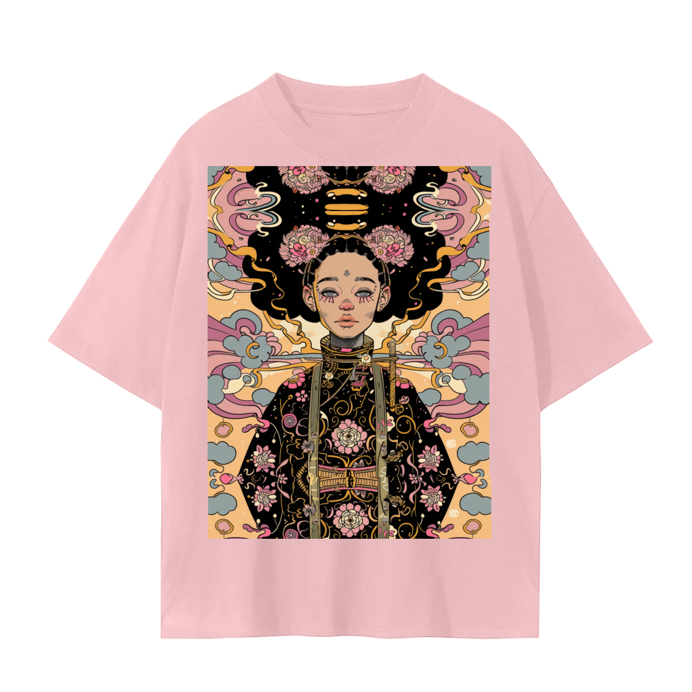 Afro-Japan Floral Anime cherry blossom Paste Marble Kimono Floral Unisex Tee – Cotton Unisex Soft T-Shirt