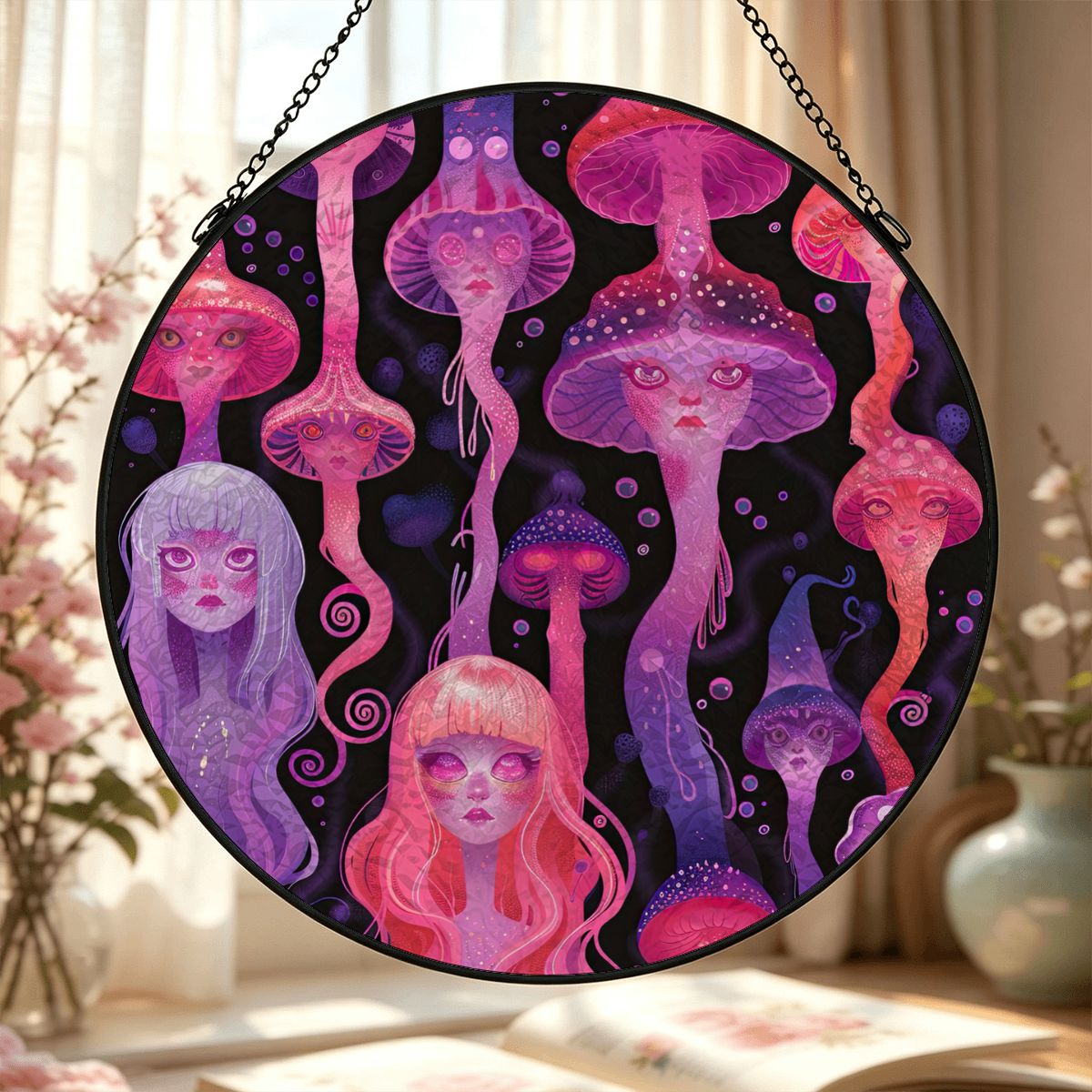 Jellyfish Stained Glass SuncatcherJellyfish Pastel Laava lamp Anime Drip Neon Glow Purple Pink Pastel Rave Goddess Window Hanging