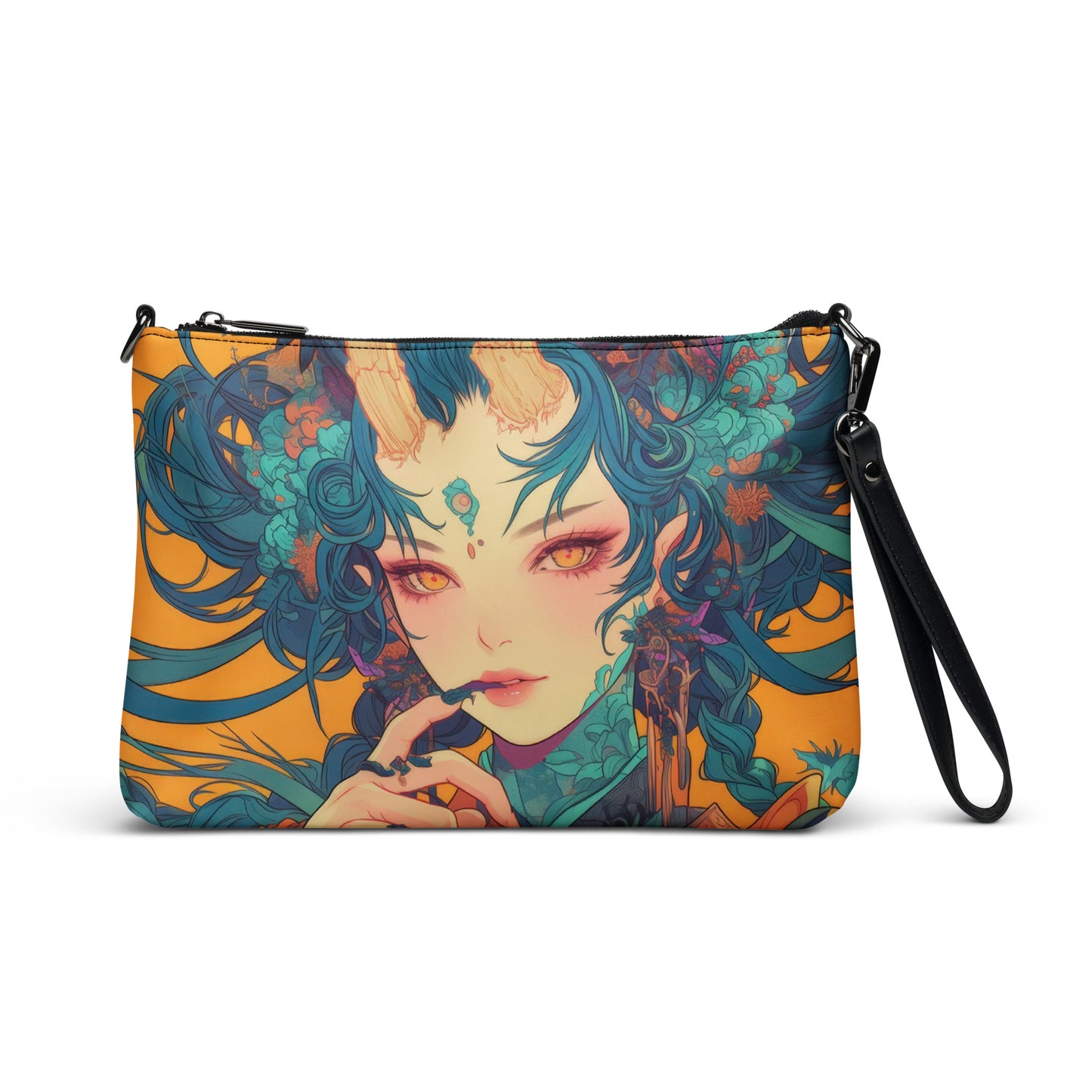 Avant Yellow Teal Hair Green Fractal Yokai Horn Goddess Lady Crossbody bag