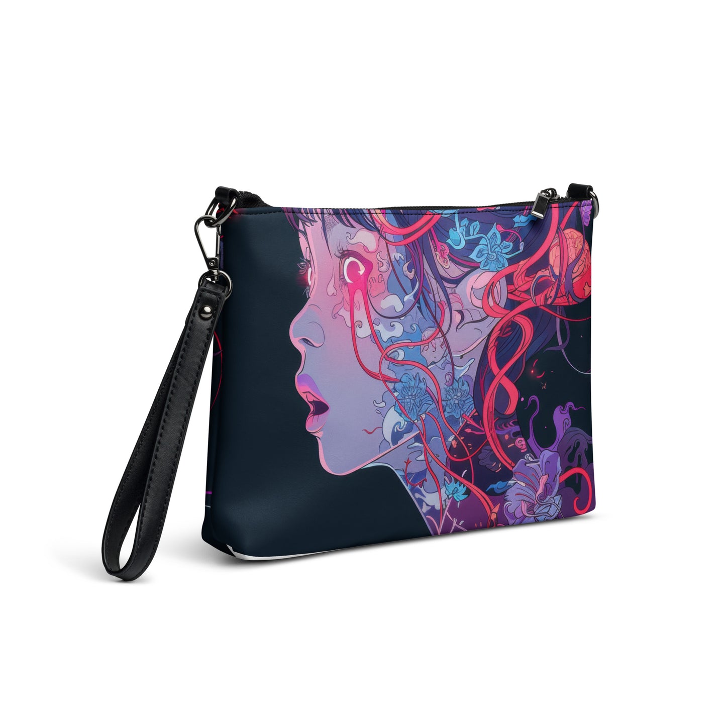 Wire UV Glow Neural network Floral Anime Lady Crossbody bag
