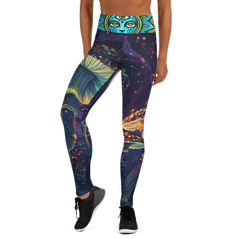 Purple FireFly God Light Psychedelic Mushroom Psy Festival CottageCore Yoga All over Print ShamanInkThreads Leggings