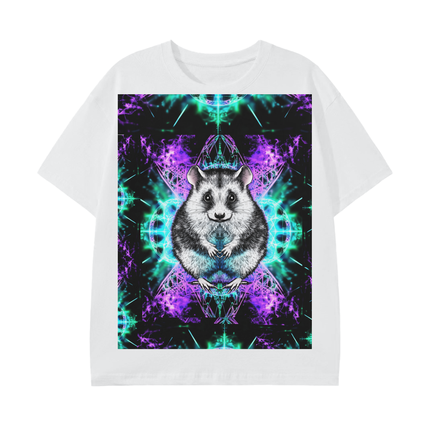 Purple Teal Opossum Fractal Reflection Mirrored Long Print Graphic Festival Unisex Tee Classic T-Shirt