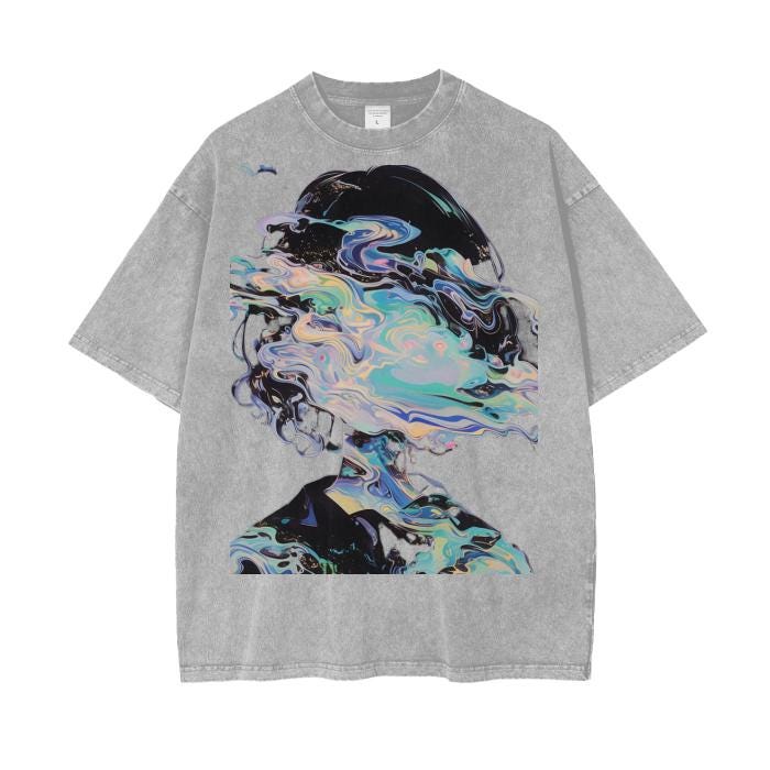 Pastel Reflective Face Horror Oil Ink Drip Grunge Punk PastelCore Boyfriend Fit Acid Wash Oversize T-Shirt