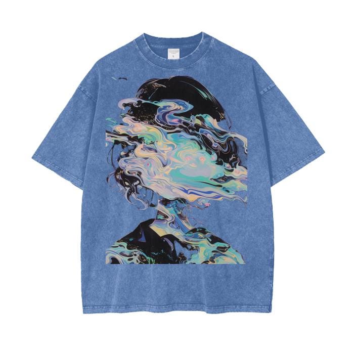 Pastel Reflective Face Horror Oil Ink Drip Grunge Punk PastelCore Boyfriend Fit Acid Wash Oversize T-Shirt