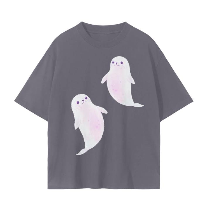 White Anime baby Harp Seal Chibi Ghost Float Dance Pastel Core Matte Unisex Seamless T-Shirt - 230 GSM