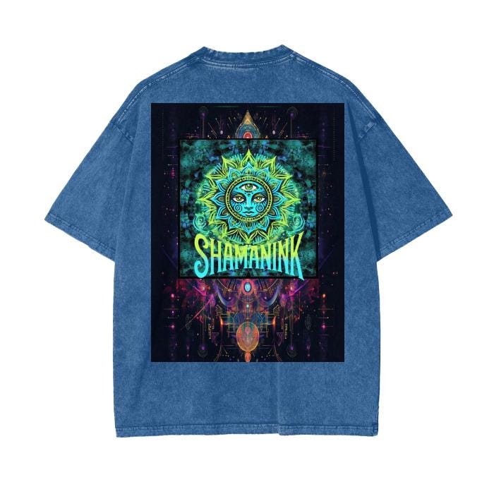 Galactic Lotus Blotter 3 Dimensional Festival Psychedelic Ink Drip Shamanink Bordered Acid Wash Oversize T-Shirt - 250 GSM