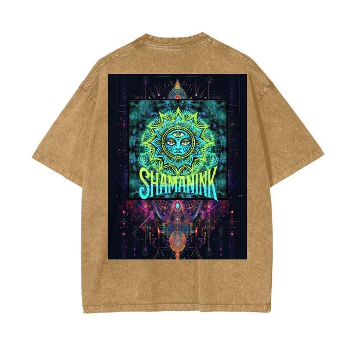 Galactic Lotus Blotter 3 Dimensional Festival Psychedelic Ink Drip Shamanink Bordered Acid Wash Oversize T-Shirt - 250 GSM