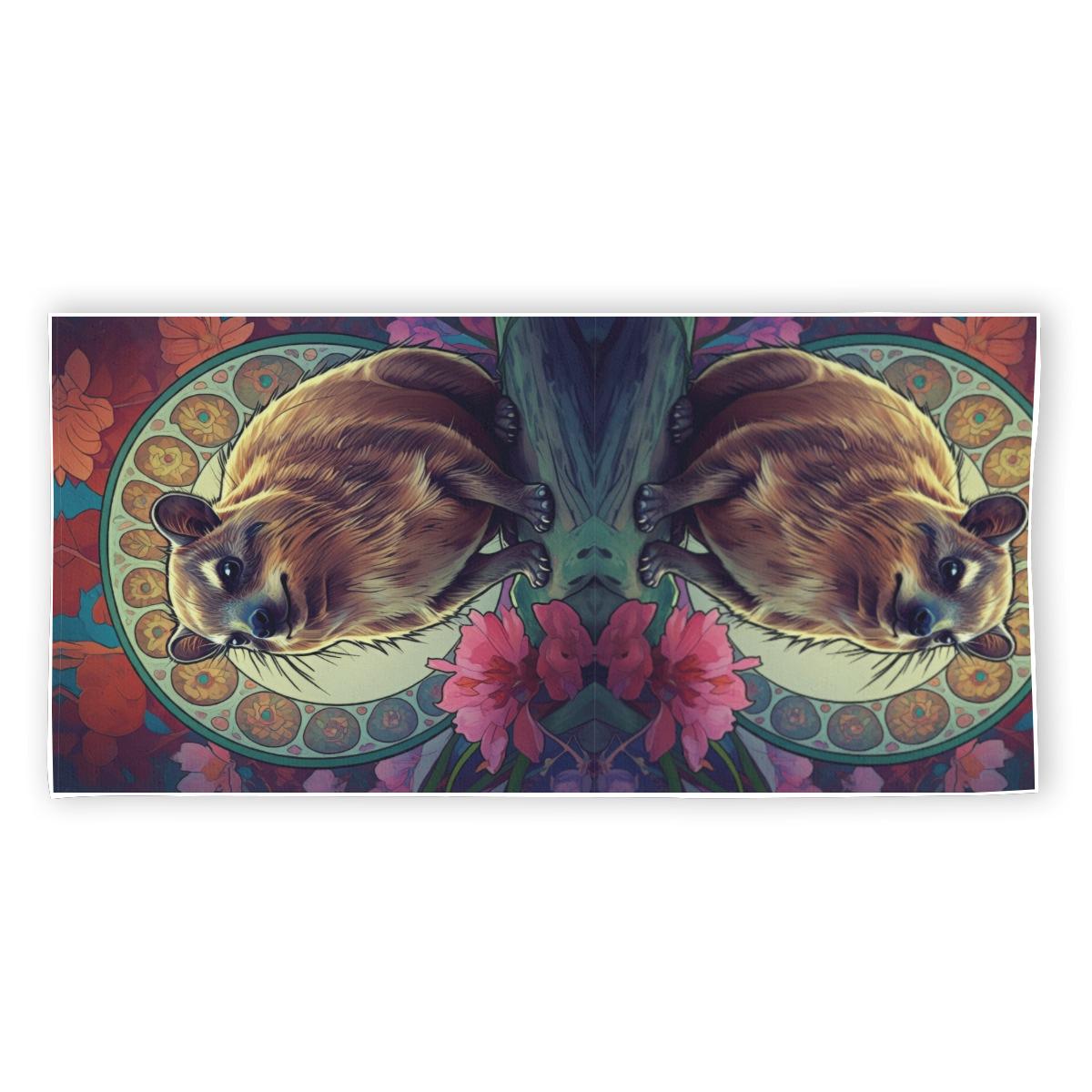 Hyrax Awawa Floral Art Nouveau Hibiscus Colorful Reflective Festival Rave Rectangular Beach Towel