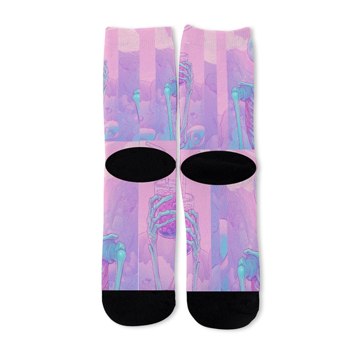 Skeleton Pink Lilac Lavender Pastel Boba Tea All-Over Print Color Matching Crew Socks