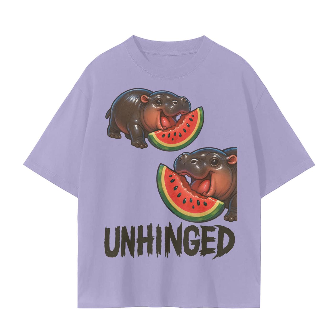 Moo Deng Baby Hippo TShirt Unhinged Watermelon Graphic Unisex Cotton Tee