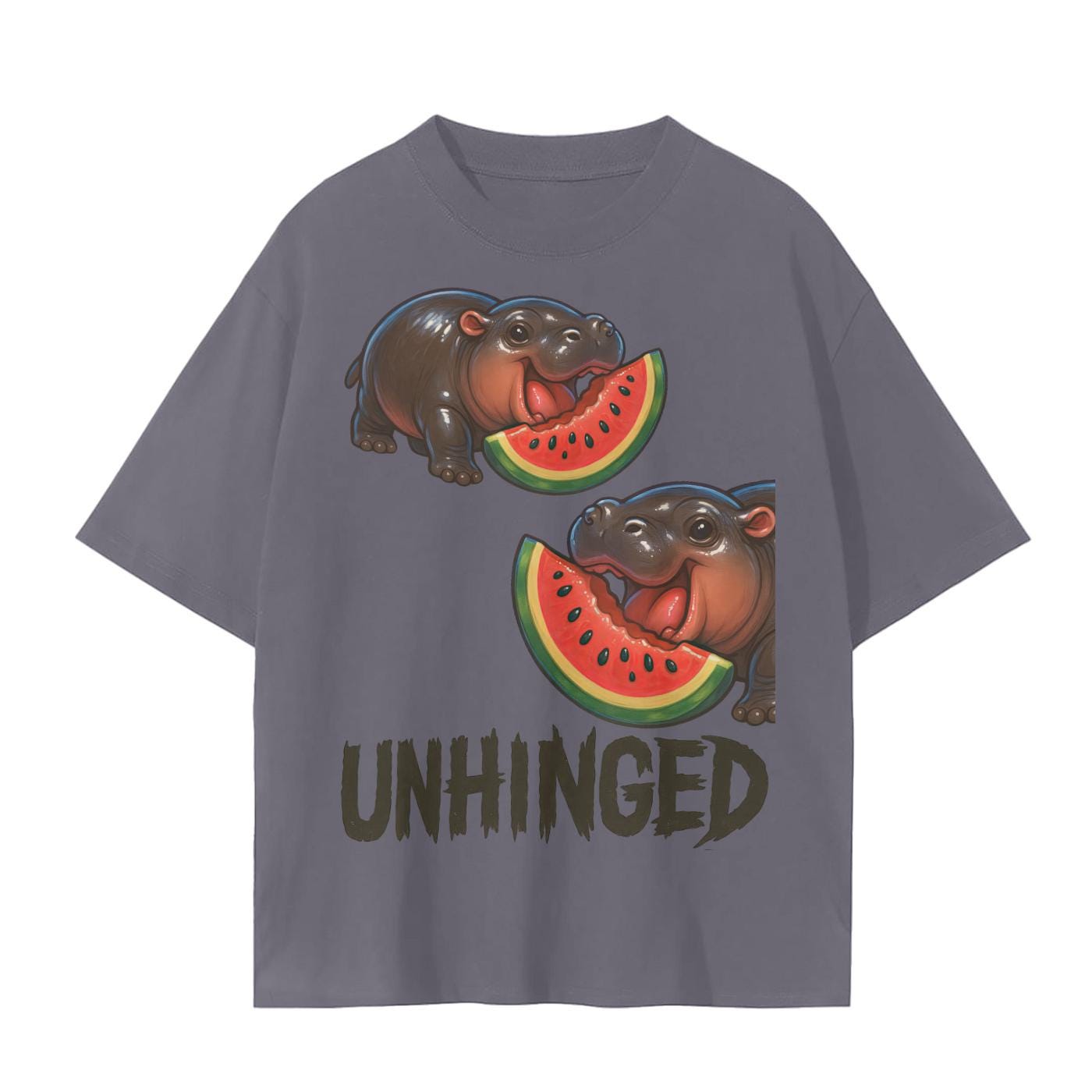 Moo Deng Baby Hippo TShirt Unhinged Watermelon Graphic Unisex Cotton Tee