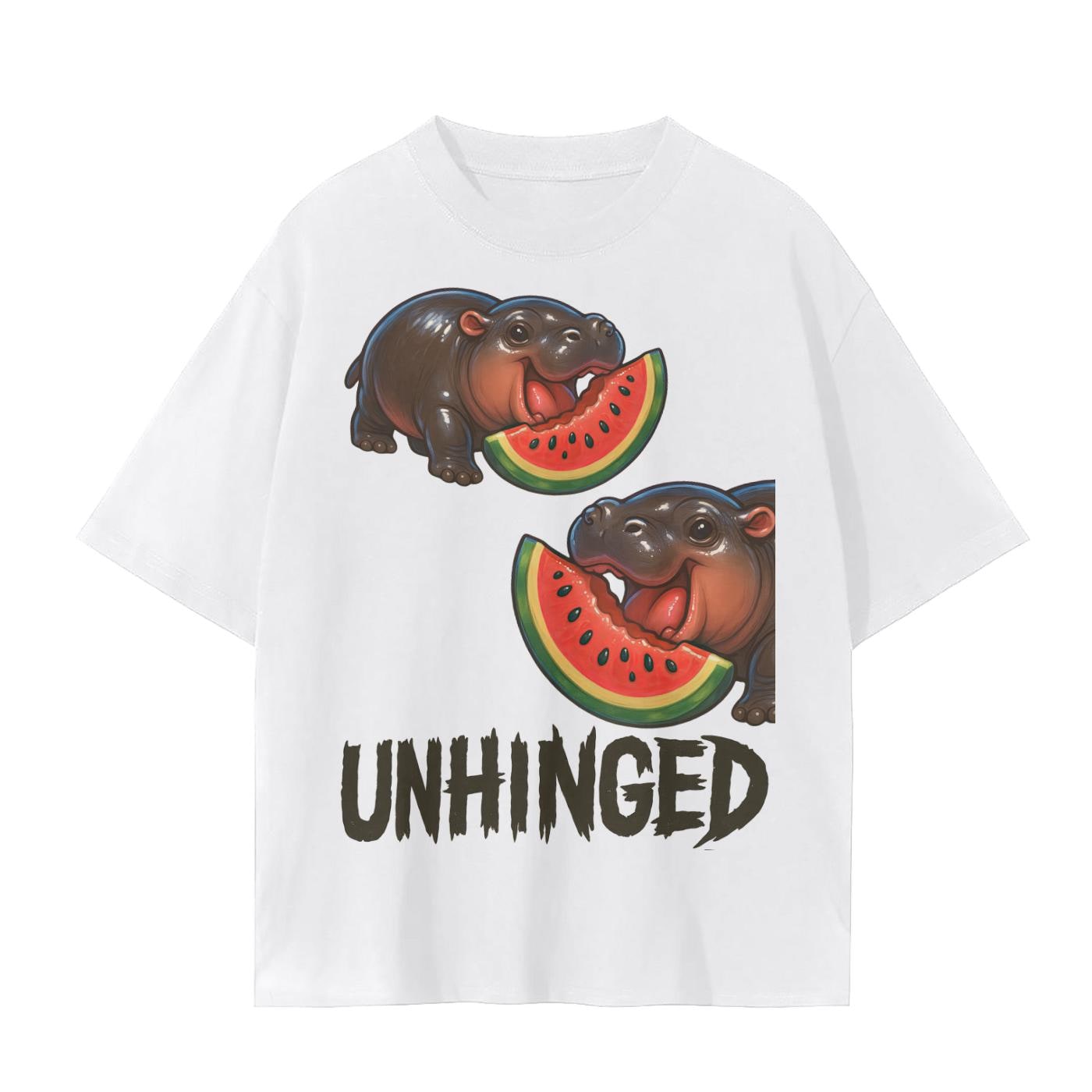 Moo Deng Baby Hippo TShirt Unhinged Watermelon Graphic Unisex Cotton Tee