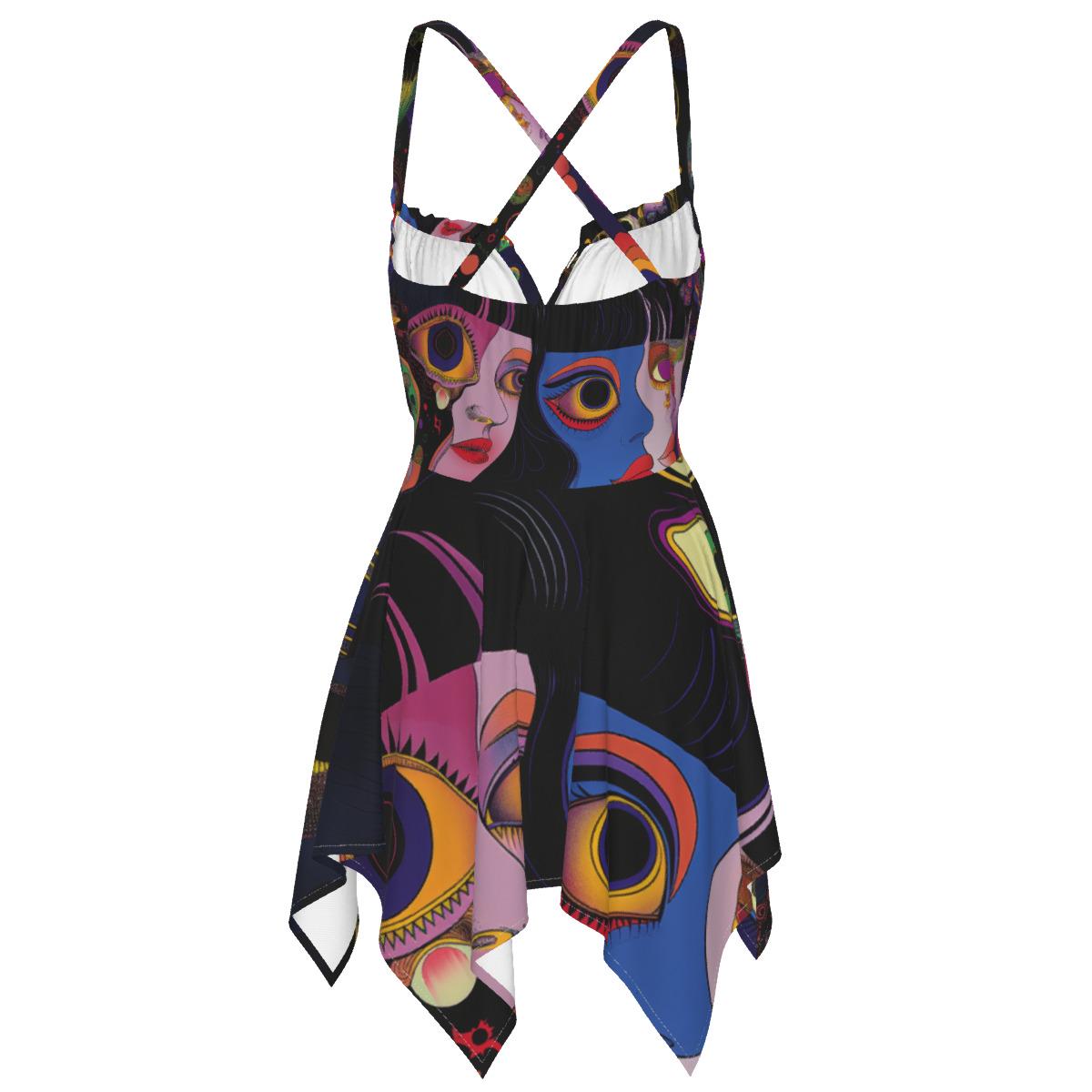 Retro Space Galactic Psychedelic Swirl Anime Neon Goddess Festival Rave Fairy Strapy All-Over Print Women's Slip Dress