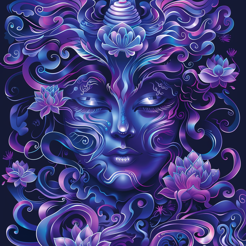 Purple Fractal Woods Wicca Face Fairy Shaman Woman Goddess Unisex Tee