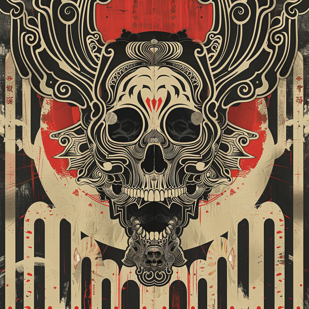 Horror Skull Black Red Face Japan Brutalism Unisex Tee