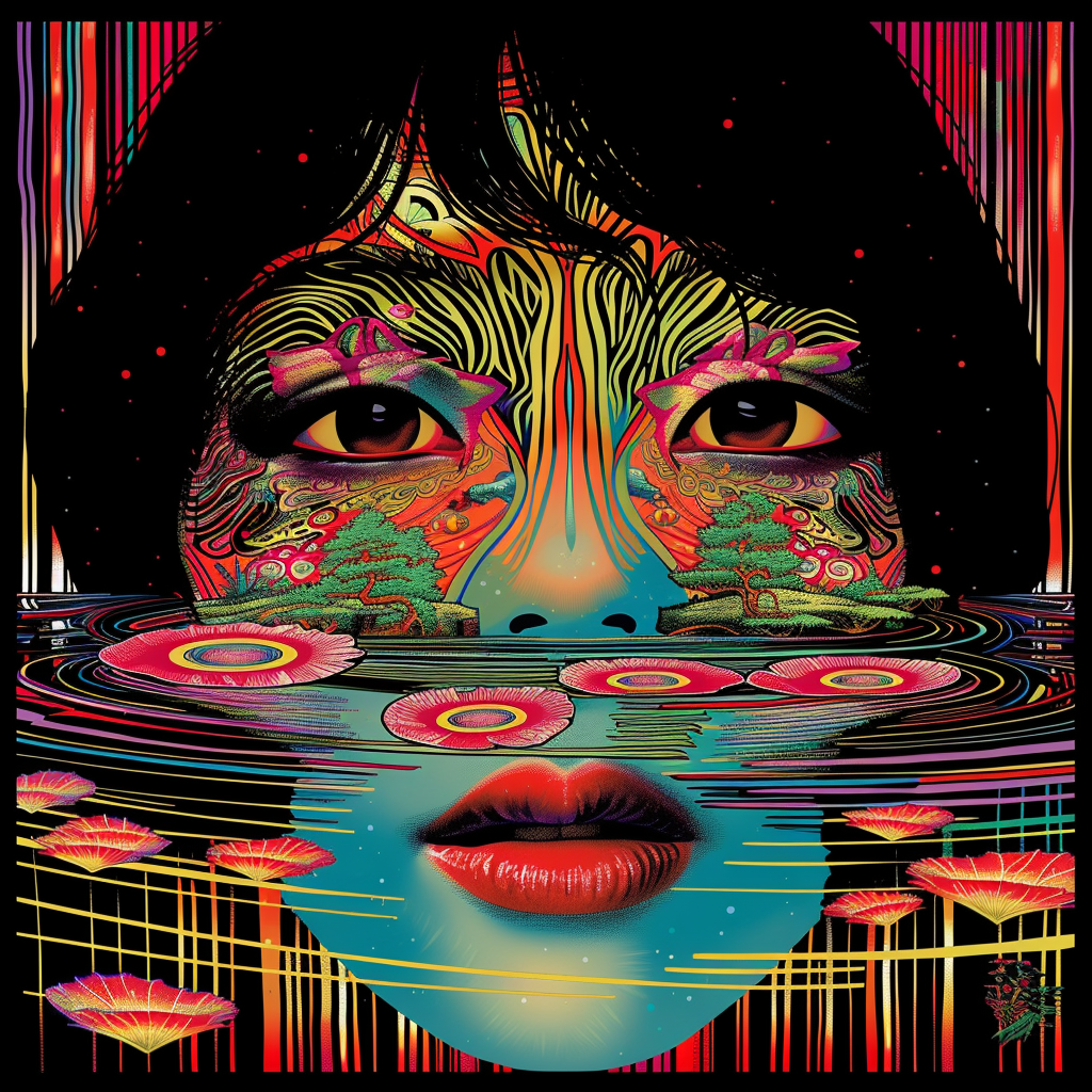 Psyche 60s Avant Water Reflection Face Drip Asian Anime Unisex Tee