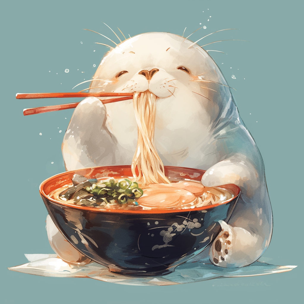 Happy Seal Eating Ramen Unisex Tee
