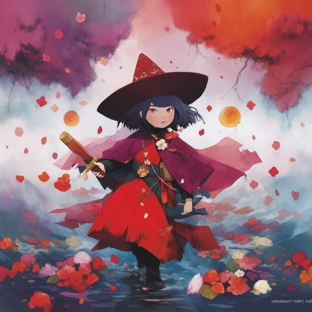 Girl Witch Fall Orange Red Broom Anime Unisex Tee