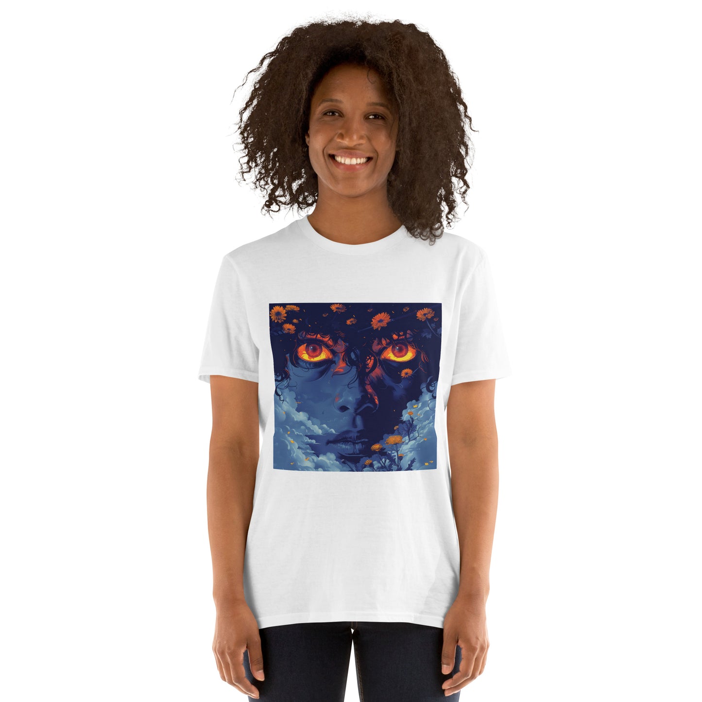 Blue Glow Eye Face in Clouds Reflection Sky Azul NavyUnisex Tee