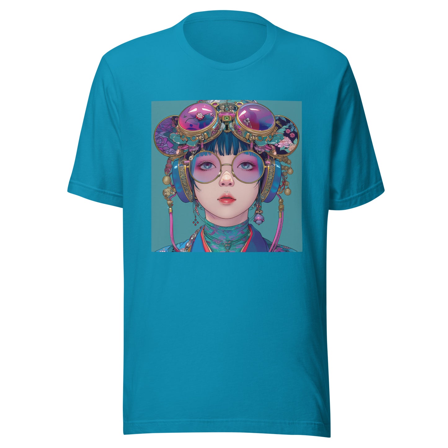 Teal Aquamarine Glasses Googles Avant Garde Lady Woman Unisex Tee