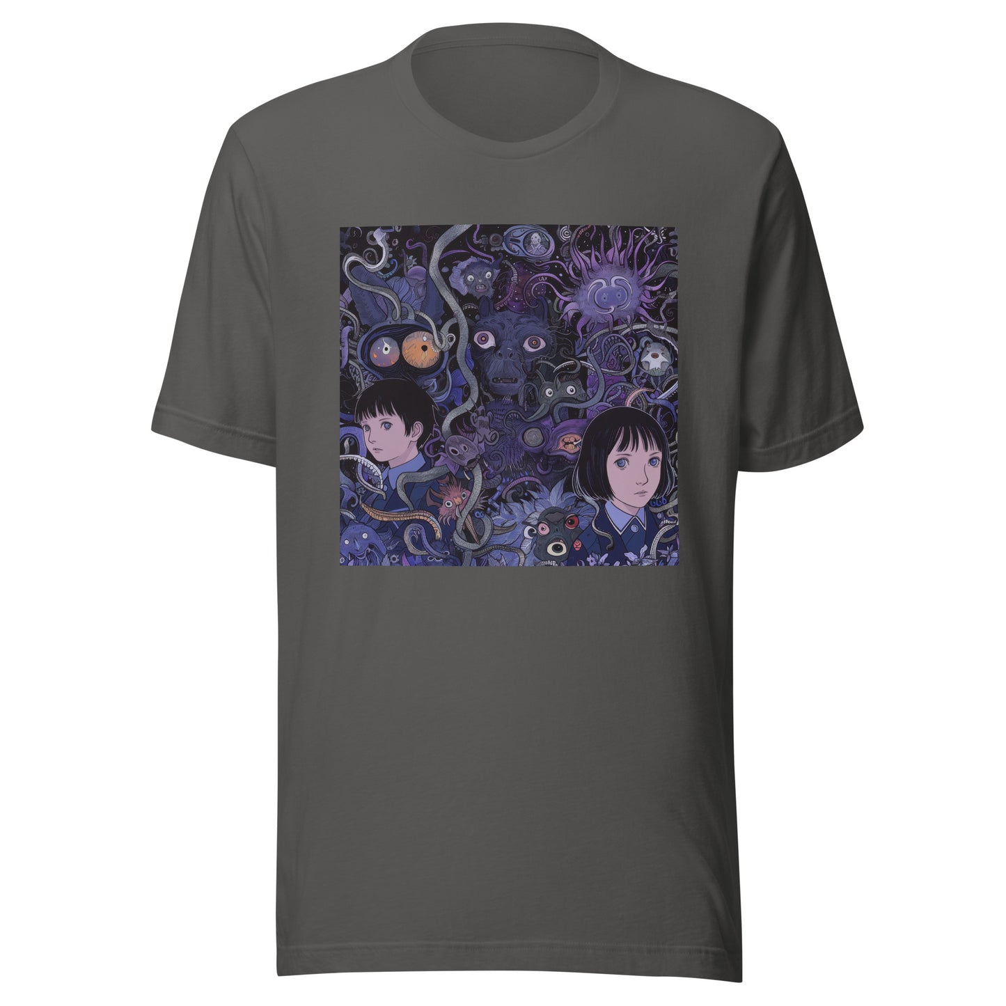 Purple Horror Anime Vine Creature Scene Unisex Tee