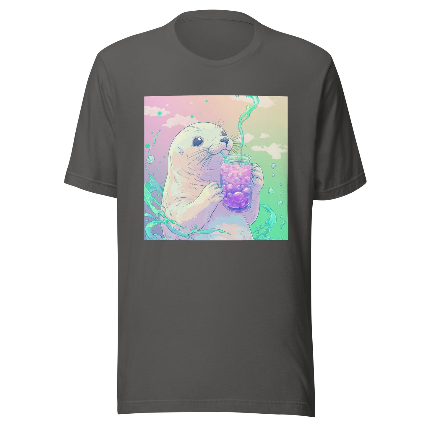 Pastel Mint Pink Baby Haarp Seal Boba Tea Unisex Tee Shirt