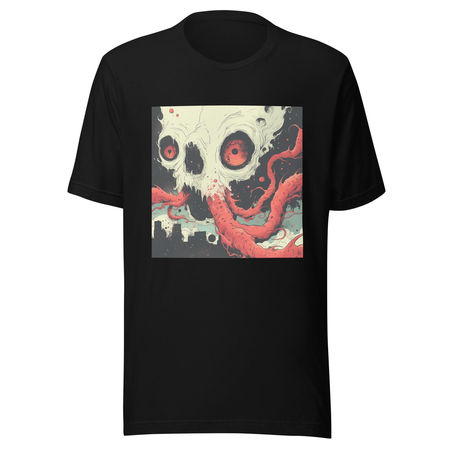 OctoSkull Zilla Over City Sepia Ink Art Unisex Tee