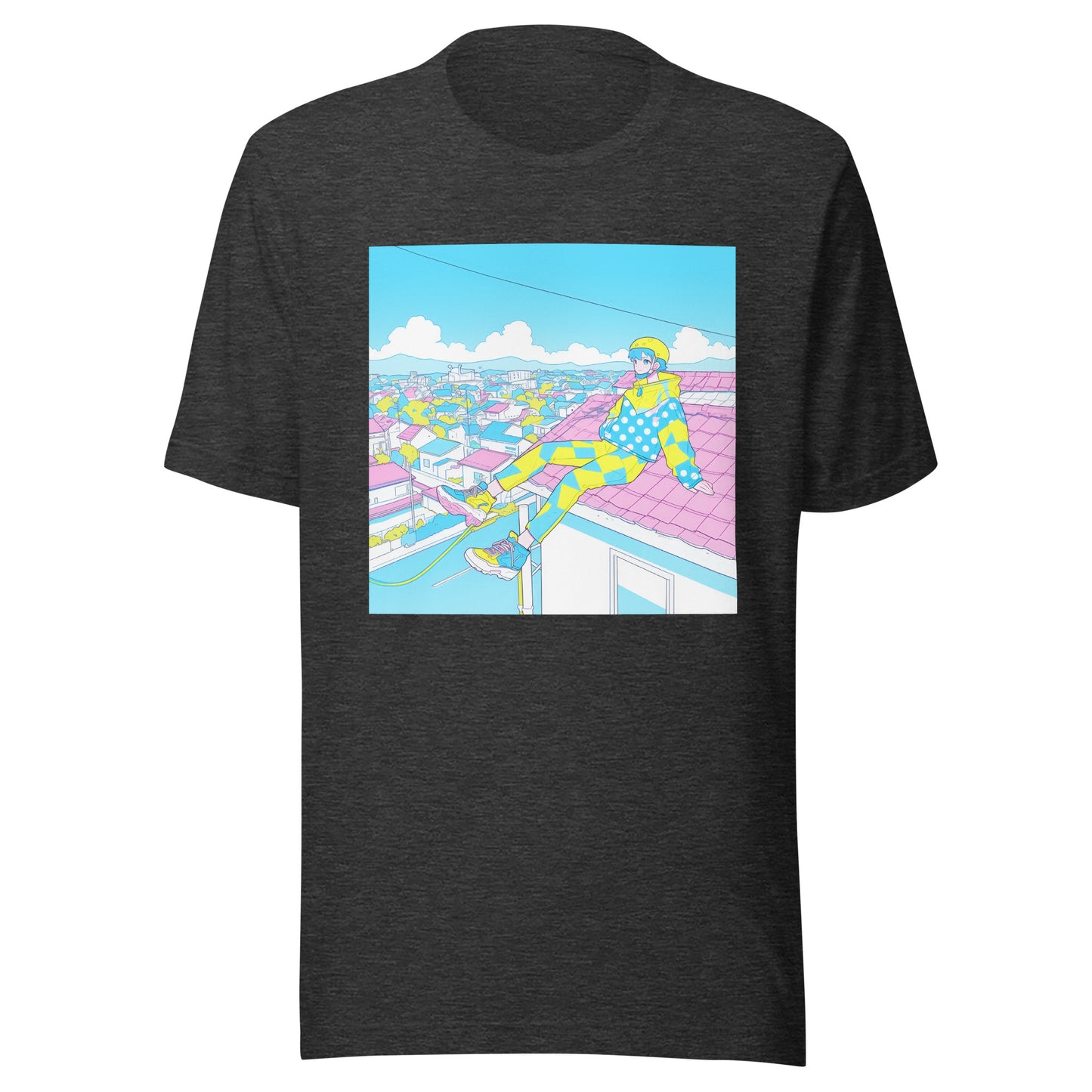 Pastel Anime Girl Roof Baby blue Yellow Parkor Unisex Tee