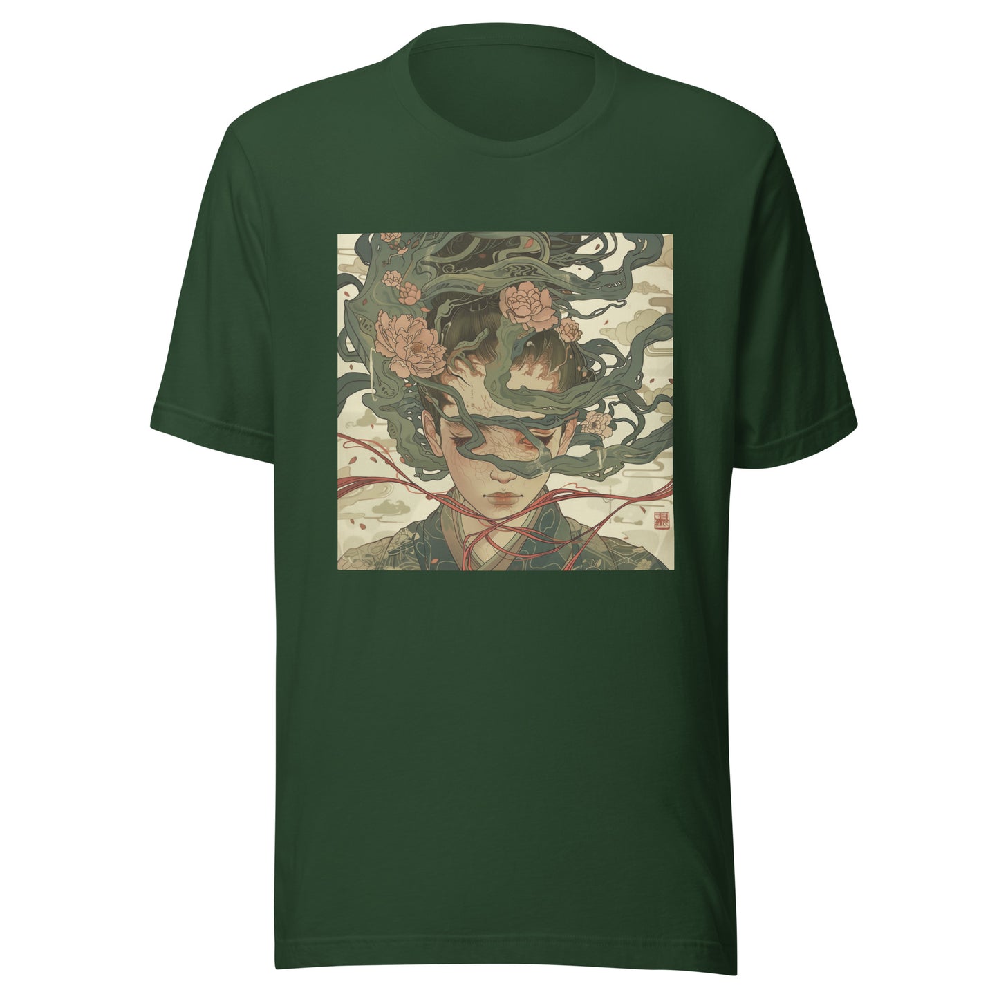 Green Snake Lady Goddess Japan Sepia Lotus Ribbons
